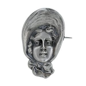 Unger Brothers Sterling Silver 925 Art Nouveau Repousse Gibson Girl Pin Brooch